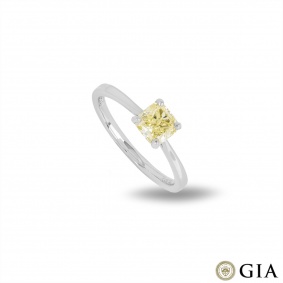 Platinum Fancy Yellow Cushion Cut Diamond Ring 1.03ct Platinum Fancy Yellow Cushion Cut Diamond Ring 1.03ct